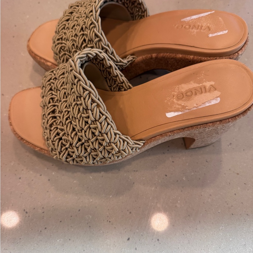 Vince ~ Women's Tan Woven Block Heel Sandals - Picture 4 of 5